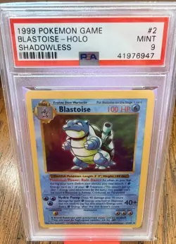 1999 POKEMON GAME SHADOWLESS #2 BLASTOISE-HOLO PSA 9 - Image 1