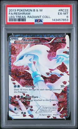2013 POKEMON B&W LEGEND TREASURES RADIANT COLL #RC22 FULL ART/RESHIRAM PSA 6 - Image 1