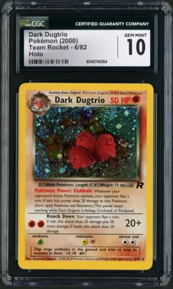 2000 Pokemon Team Rocket Unlimited Dark Dugtrio Holo Rare 6/82 CGC Gem Mint 10 - Image 1