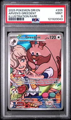 2025 POKEMON DRI EN-DESTINED RIVALS ILLUSTRATION RARE ARVEN'S GREEDENT PSA 9 - Image 1