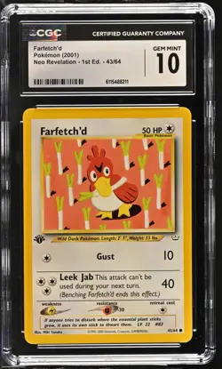 CGC GEM MINT 10 Pokemon Farfetch'd 43/64 2001 Neo Revelation 1st Edition - Image 1