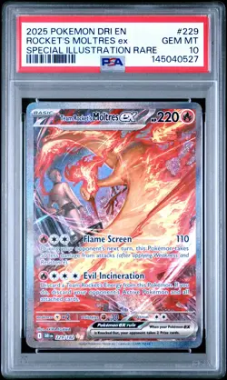 2025 POKEMON DRI EN-DESTINED RIVALS #229 TEAM ROCKET'S MOLTRES EX PSA 10 - Image 1