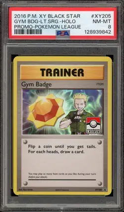 Pokemon Gym Badge Lt. Surge Pokemon League Black Star Holo Promo XY205 PSA 8 - Image 1