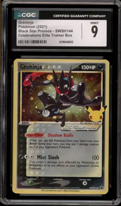 Pokemon Greninja Gold Star Celebrations ETB Black Star Holo Promo SWSH144 CGC 9 - Image 1