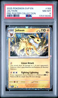 2025 POKEMON PRISMATIC EVOLUTIONS POSTER COLLECTION JOLTEON PSA 8 - Image 1