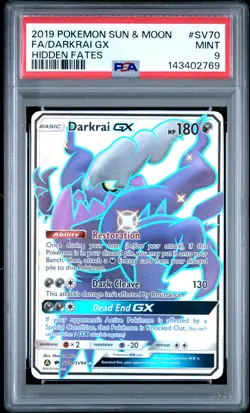 2019 POKEMON SUN & MOON HIDDEN FATES #SV70 FULL ART/DARKRAI GX PSA 9 - Image 1