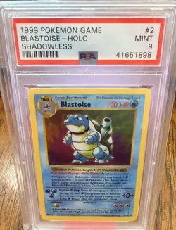 1999 POKEMON GAME SHADOWLESS #2 BLASTOISE-HOLO PSA 9 - Image 1