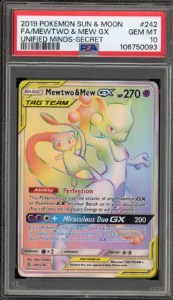 Pokemon Mewtwo & Mew GX Unified Minds Secret Rare #242 PSA 10 Gem Mint - Image 1