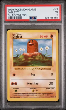 1999 POKEMON BASE SET SHADOWLESS #47 DIGLETT PSA 5 - Image 1