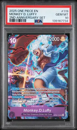 2025 ONE PIECE ENGLISH VERSION 2ND ANV SET #119 MONKEY D. LUFFY PSA 10 - Image 1