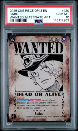 2025 ONE PIECE OP13-CARRYING ON HIS WILL WANTED ALTERNATE ART #120 SABO PSA 10 - Image 1