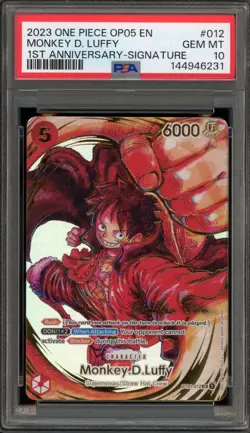 One Piece CCG Monkey.D.Luffy 1st Anniversary Signature ST01-012 PSA 10 Gem Mint - Image 1