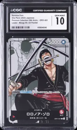 2022 ONE PIECE JPN PREM COLL 25TH ANNIV #OP01-001 RORONOA ZORO CGC 10 GEM MINT - Image 1