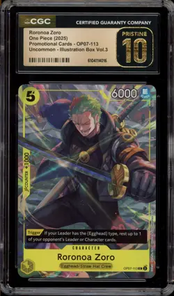 One Piece CCG Roronoa Zoro Illustration Bx. Vol. 3 OP07-113 CGC 10 Pristine - Image 1
