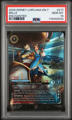 2025 DISNEY LORCANA EN 7 ENCHANTED #217 BELLE - MECHANIC EXTRAORDINAIRE PSA 10 - Image 1