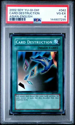 2002 YU-GI-OH! STARTER DECK: YUGI ASIAN-ENGLISH #042 CARD DESTRUCTION PSA 4 - Image 1
