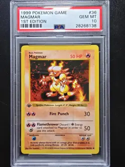 PSA 10 1st Edition Magmar 36/102 - 1999 Base Set Thick Stamp Pokemon Card - Image 1