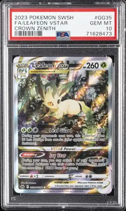 2023 POKEMON SWORD & SHIELD CROWN ZENITH #GG35 FULL ART/LEAFEON VSTAR PSA 10 - Image 1
