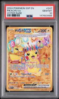2024 POKEMON SSP EN-SURGING SPARKS HYPER RARE #247 PIKACHU EX PSA 10 - Image 1