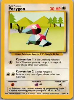Porygon 39/102 Uncommon Base Set Unlimited Pokemon Lightly Played - Image 1