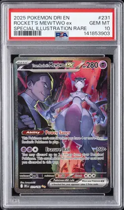 2025 POKEMON DESTINED RIVALS SPECIAL ILLUSTRATION TEAM ROCKET'S MEWTWO EX PSA 10 - Image 1