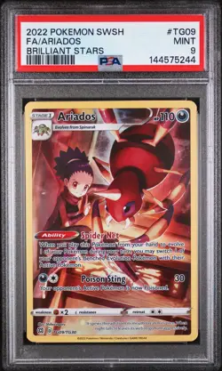 2022 POKEMON SWORD & SHIELD BRILLIANT STARS #TG09 FULL ART/ARIADOS PSA 9 - Image 1