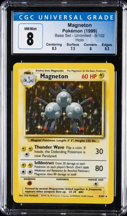1999 POKEMON BASE SET UNLIMITED HOLO #009/102 MAGNETON CGC 8 - Image 1