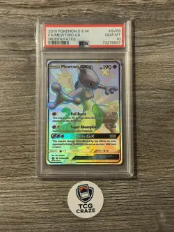 Pokemon TCG Sun Moon Mewtwo GX SV59/SV94 PSA 10 Hidden Fates - Image 1