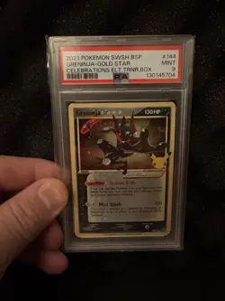 Pokemon Greninja Gold Star Celebrations ETB Black Star Holo Promo SWSH144 PSA 9 - Image 1