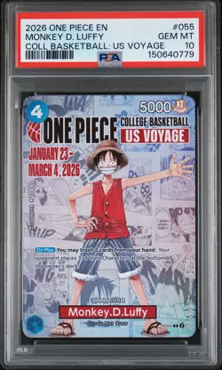 2026 ONE PIECE PROMOS COLLEGE BASKETBALL US VOYAGE MONKEY D. LUFFY PSA 10 - Image 1