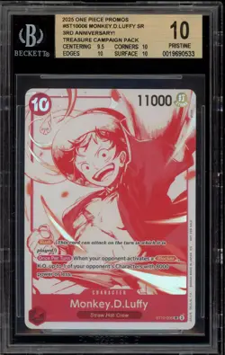 One Piece CCG Monkey.D.Luffy 3rd Ann. Treasure Camp. Pk. Promo ST10-006 BGS 10 - Image 1
