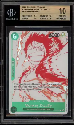 One Piece CCG Monkey.D.Luffy 3rd Anniversary! Promo OP07-033 BGS 10 Pristine - Image 1