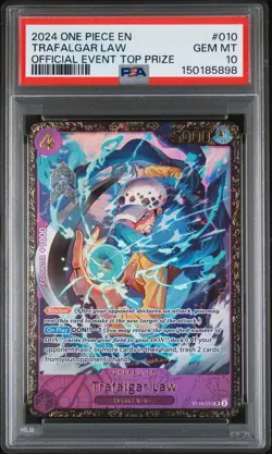 2024 ONE PIECE PROMOS OFFICIAL EVENT TOP PRIZE #010 TRAFALGAR LAW PSA 10 - Image 1