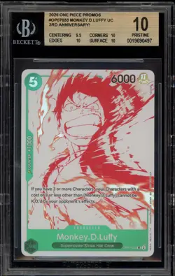 One Piece CCG Monkey.D.Luffy 3rd Anniversary! Promo OP07-033 BGS 10 Pristine - Image 1