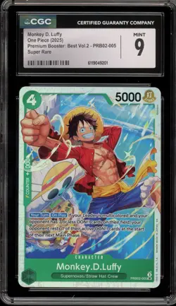 One Piece CCG Monkey.D.Luffy Super Rare PRB02-005 CGC 9 Mint - Image 1