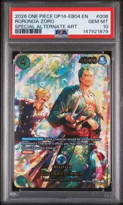2026 ONE PIECE OP14-EB04-ALTERNATE ART #006 RORONOA ZORO PSA 10 - Image 1