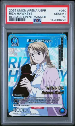 Union Arena TCG Riza Hawkeye Winner Promo Alt Art Holo PSA 10 Gem Mint FMA - Image 1