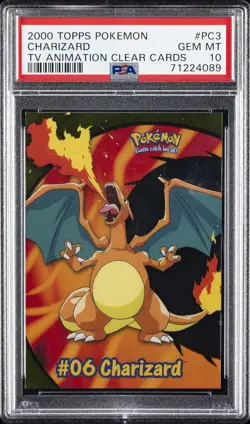 2000 TOPPS POKEMON TV ANIMATION CLEAR CARDS #PC3 CHARIZARD PSA 10 - Image 1