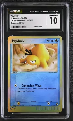 CGC 10 GEM MINT Psyduck 2003 EX Sandstorm 73/100 Reverse Holo Pokemon Card - Image 1