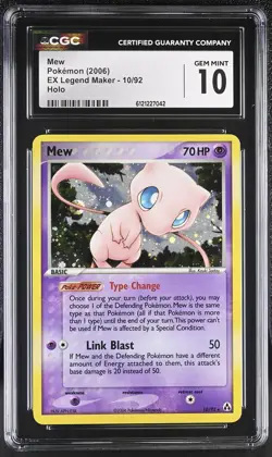 CGC 10 GEM MINT Mew 2006 EX Legend Maker 10/92 Holo Pokemon Card - Image 1