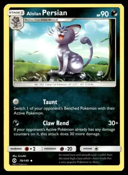 Alolan Persian 79/149 Pokemon Card Sun & Moon Uncommon 90 HP Lightly Played KB - Image 1