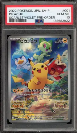Pokemon Pikachu Scarlet & Violet Preorder Japanese Promo 001/SV-P PSA 10 - Image 1