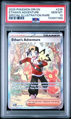 2025 POKEMON DESTINED RIVALS ILLUSTRATION RARE #236 ETHAN'S ADVENTURE PSA 10 - Image 1