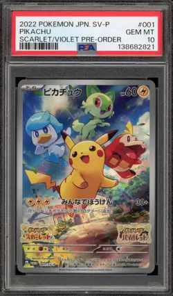 Pokemon Pikachu Scarlet & Violet Preorder Japanese Promo 001/SV-P PSA 10 - Image 1