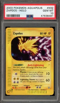 Pokemon Zapdos Aquapolis Holo Rare #H32 PSA 10 Gem Mint - Image 1