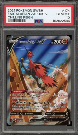 Pokemon Galarian Zapdos V Chilling Reign Full Alt Art #174 PSA 10 Gem Mint - Image 1