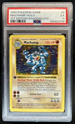 1999 Pokemon 1st Edition Machamp Holo #8/102 PSA 5 - Image 1