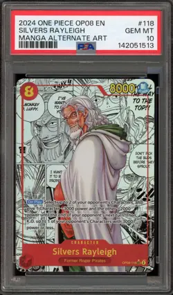 One Piece CCG Silvers Rayleigh Manga Alternate Art OP08-118 PSA 10 Gem Mint - Image 1
