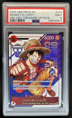 2025 One Piece Monkey.D.Luffy 3rd Anniversary Treasure Pack #ST21-014 PSA 9 - Image 1