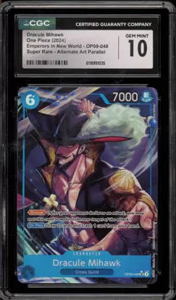 One Piece CCG Dracule Mihawk Emperors SR Alt Art Parallel OP09-048 CGC 10 - Image 1